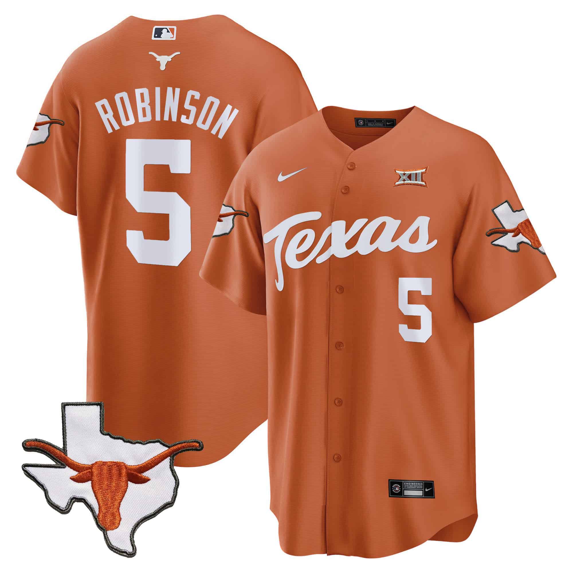 Men Texas Longhorns #5 Robinson Orange 2024 Baseball NCAA Jersey style 1